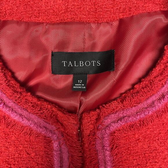 Talbots Tweed Blazer Red Fringe Wool Blend - Picture 4 of 10